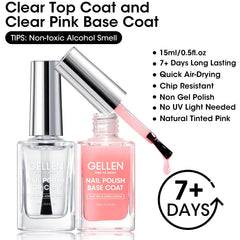 GELLEN sheer pink base coat on nails delivers subtle elegance and natural coverage.