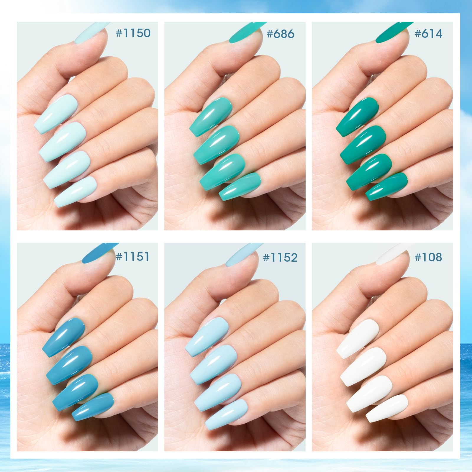 GELLEN six-shade swatches display in spring blue-green tones.