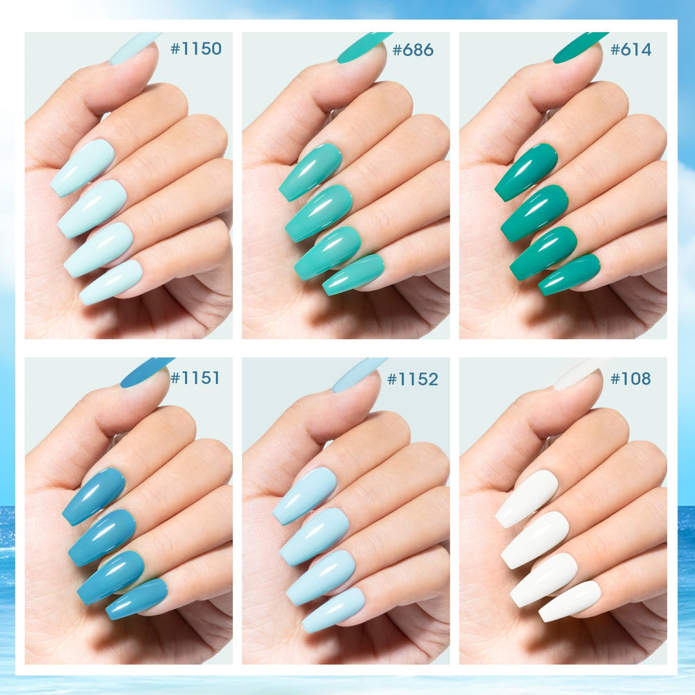 GELLEN six-shade swatches display in spring blue-green tones.