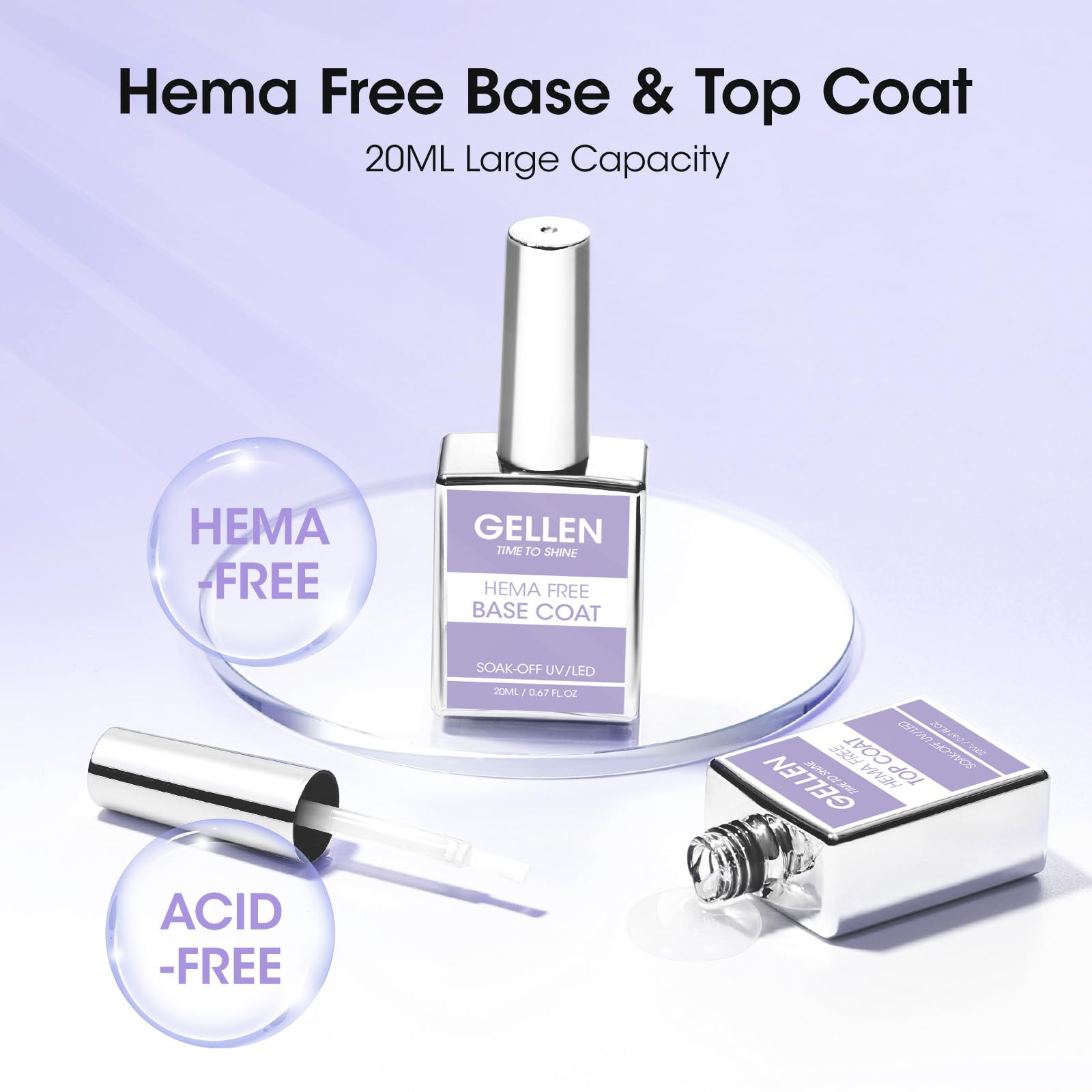 GELLEN top coat glossy finish delivers salon-quality shine.