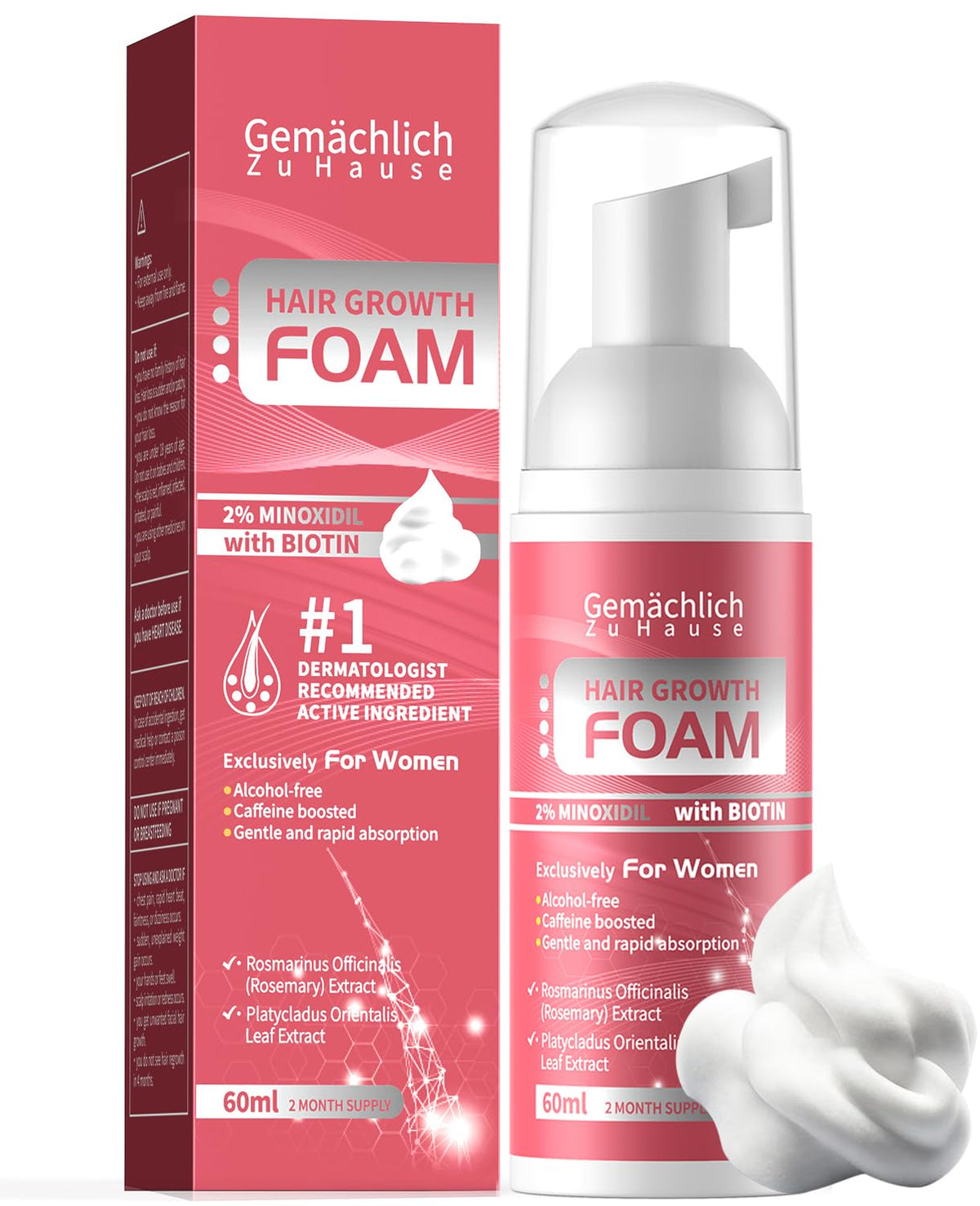 Gemächlich Zu Hause minoxidil foam bottle shown for easy at-home hair regrowth support.