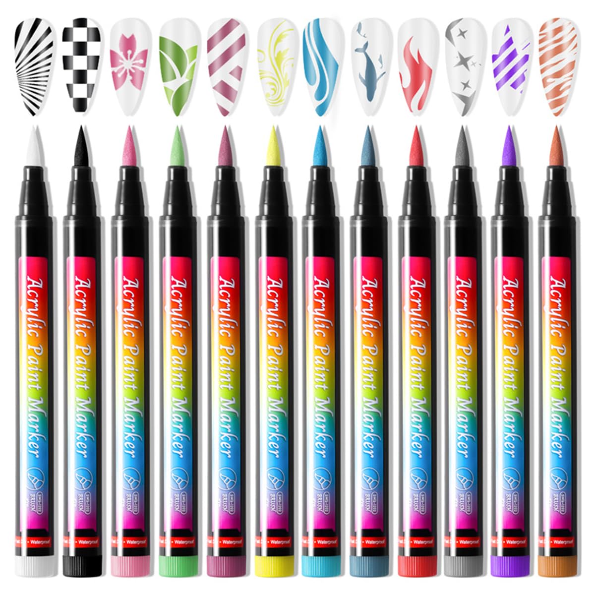 Gembityful Nail Art Pen 12 Color Kit close-up cap set for easy color selection