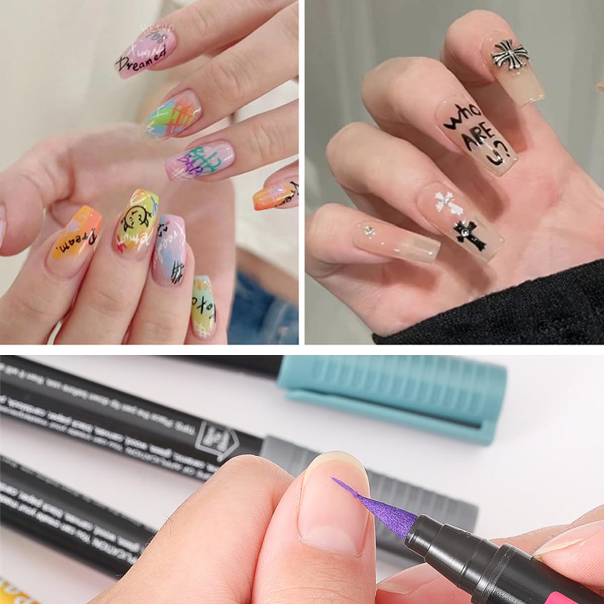 Gembityful nails with line designs created using the pen