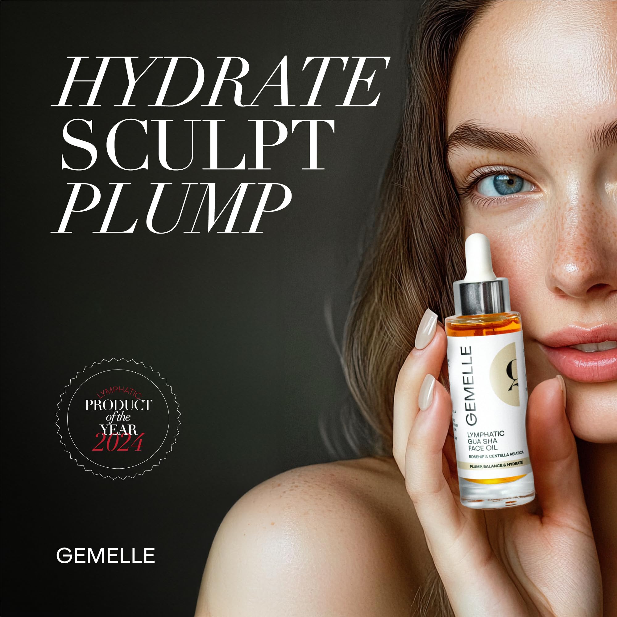 GEMELLE High-Altitude Rosehip bottle emphasizes radiant glow and nutrient-rich hydration.