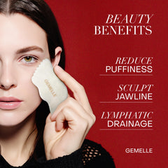 GEMELLE White Jade Gua Sha tool 5-edges close-up showing sculpting edge for contouring