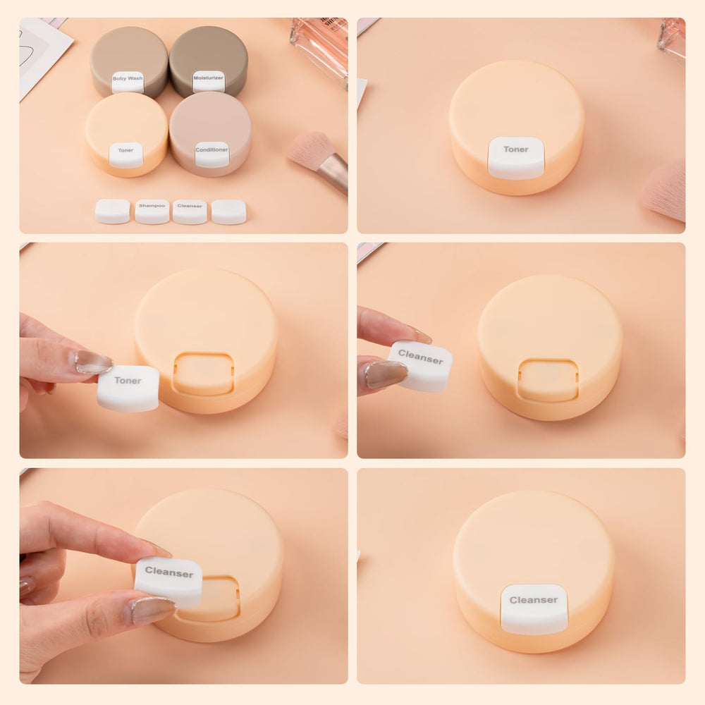 Gemice travel set supports multi-use storage for lotions, shampoos, powders, and condiments.