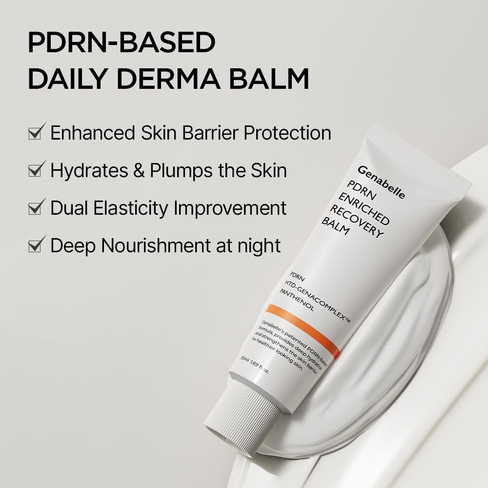 Genabelle PDRN Enriched Recovery Balm application shot suggests calm, non-greasy hydration for irritated skin.