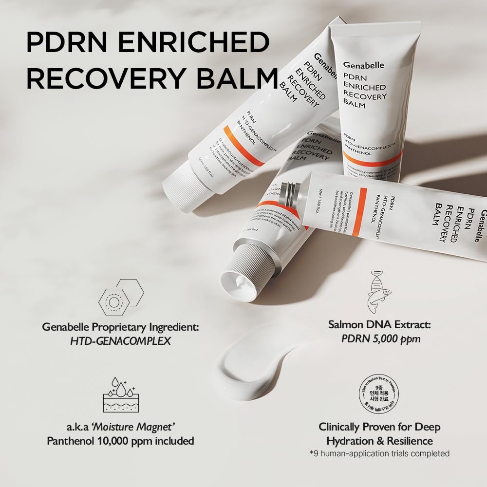 Genabelle PDRN Enriched Recovery Balm jar close-up emphasizes rich hydration and soothing formulation.