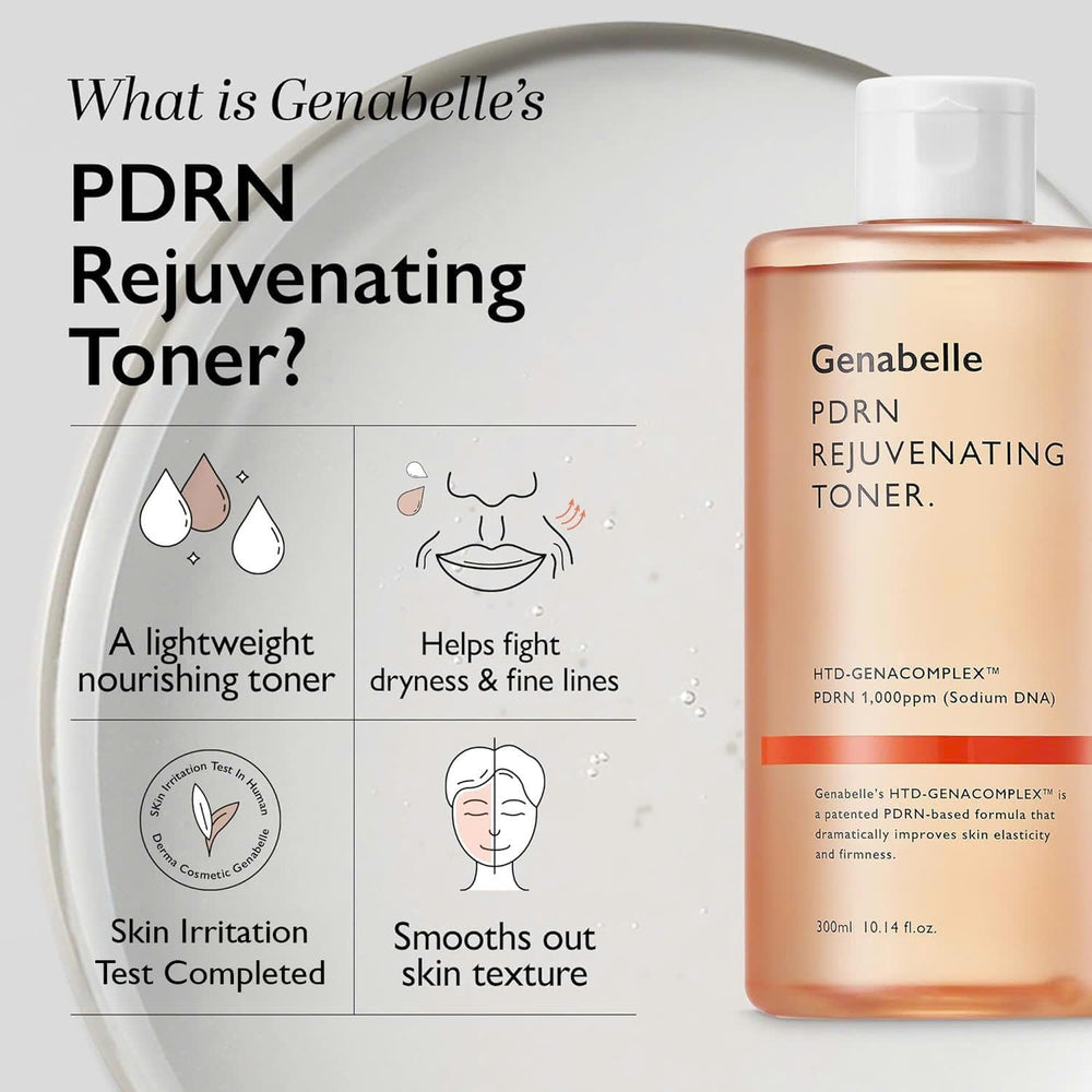 Genabelle PDRN Toner packaging highlights alcohol-free formula for daily use