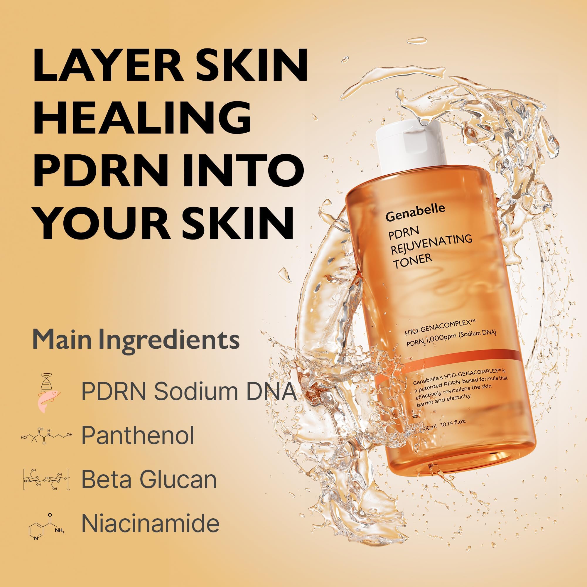 Genabelle PDRN Toner glow with glass skin-like appeal featuring luminous finish