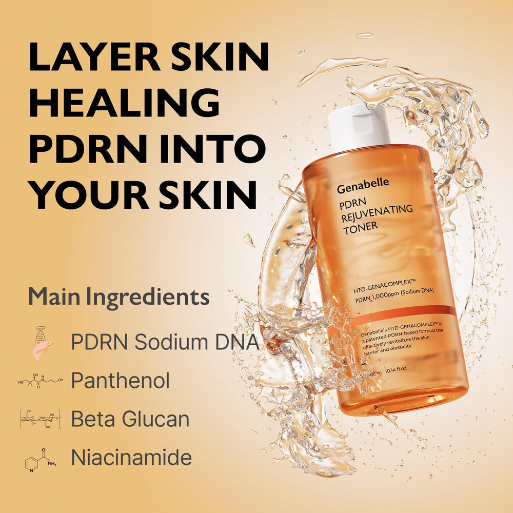 Genabelle PDRN Toner glow with glass skin-like appeal featuring luminous finish