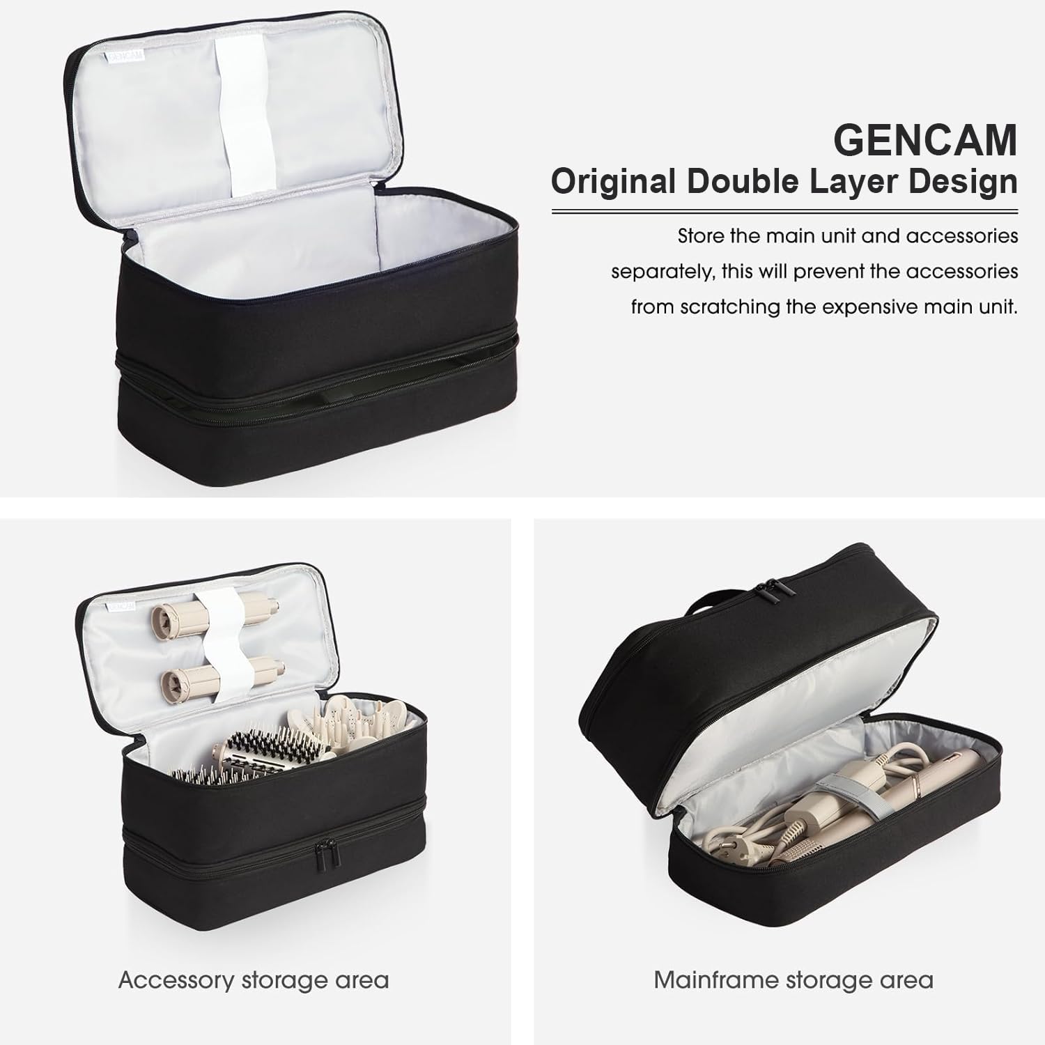 GENCAM travel case shows interior fixing strap keeping the machine secure
