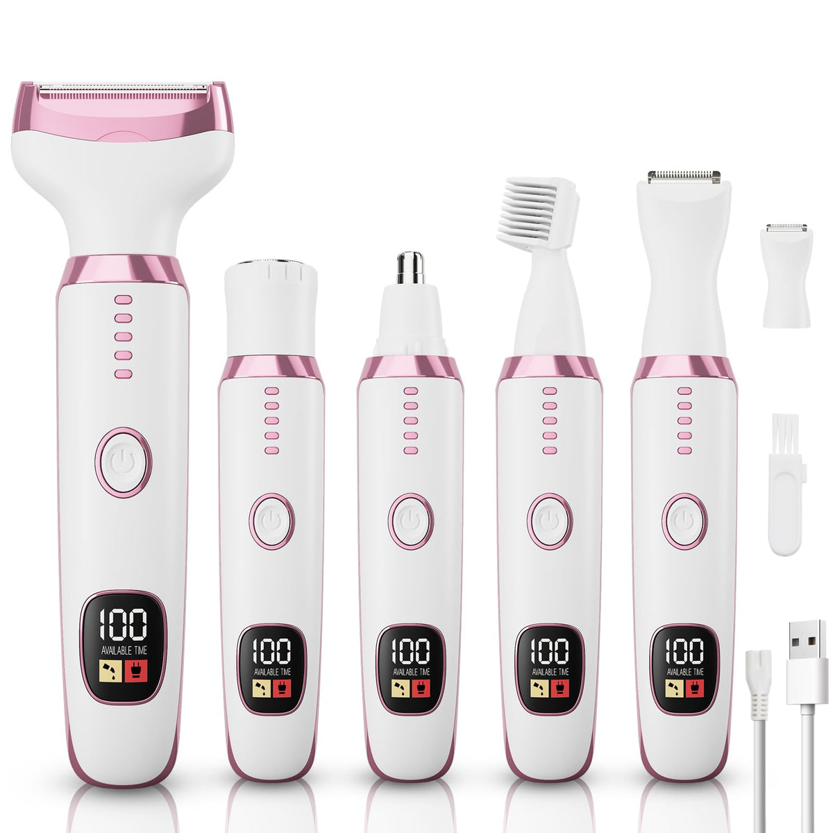 Generic 5-in-1 electric razor for women with detachable heads enables precise grooming.