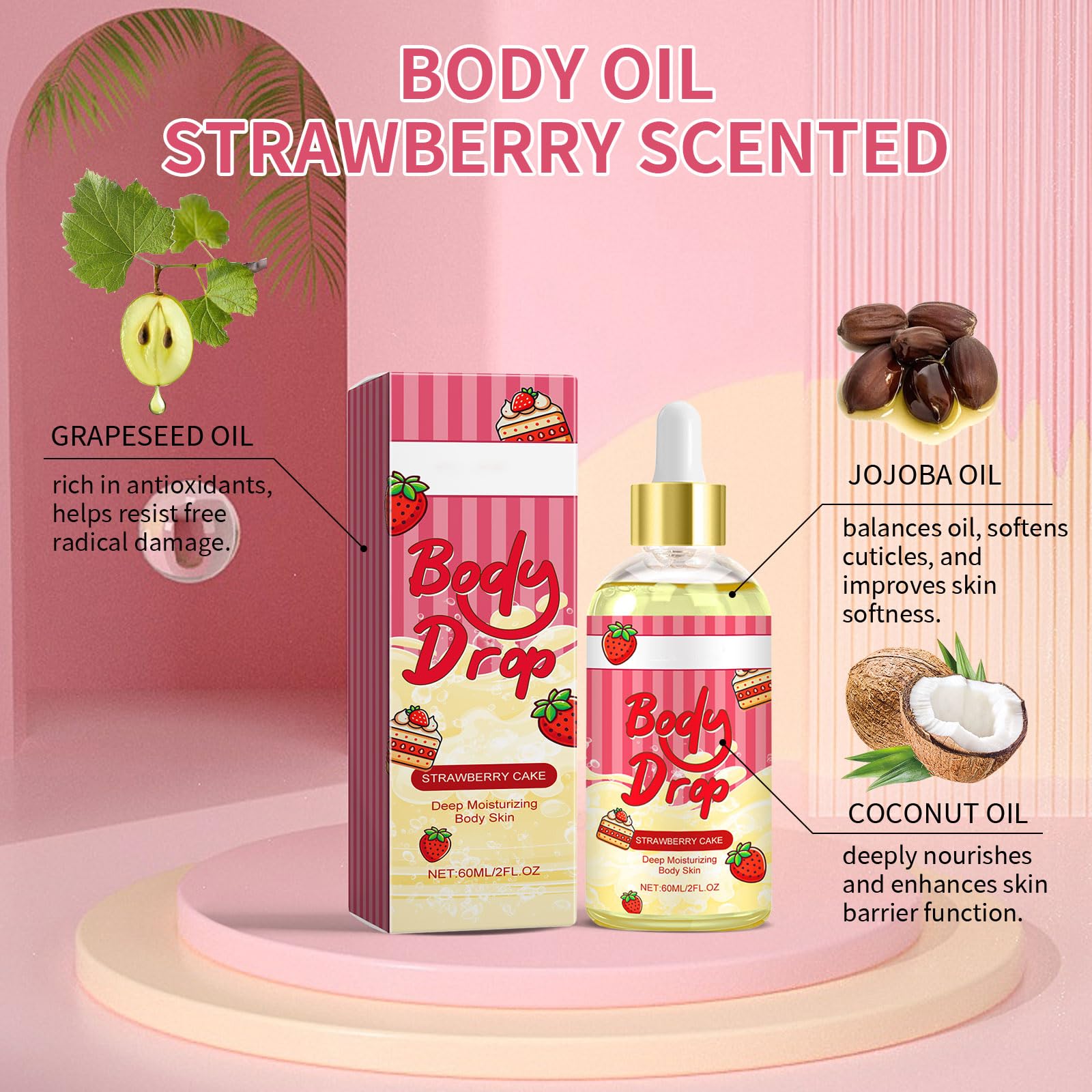 Generic Body Juice Oil Strawberry Pound Cake scent bottle highlights indulgent fragrance
