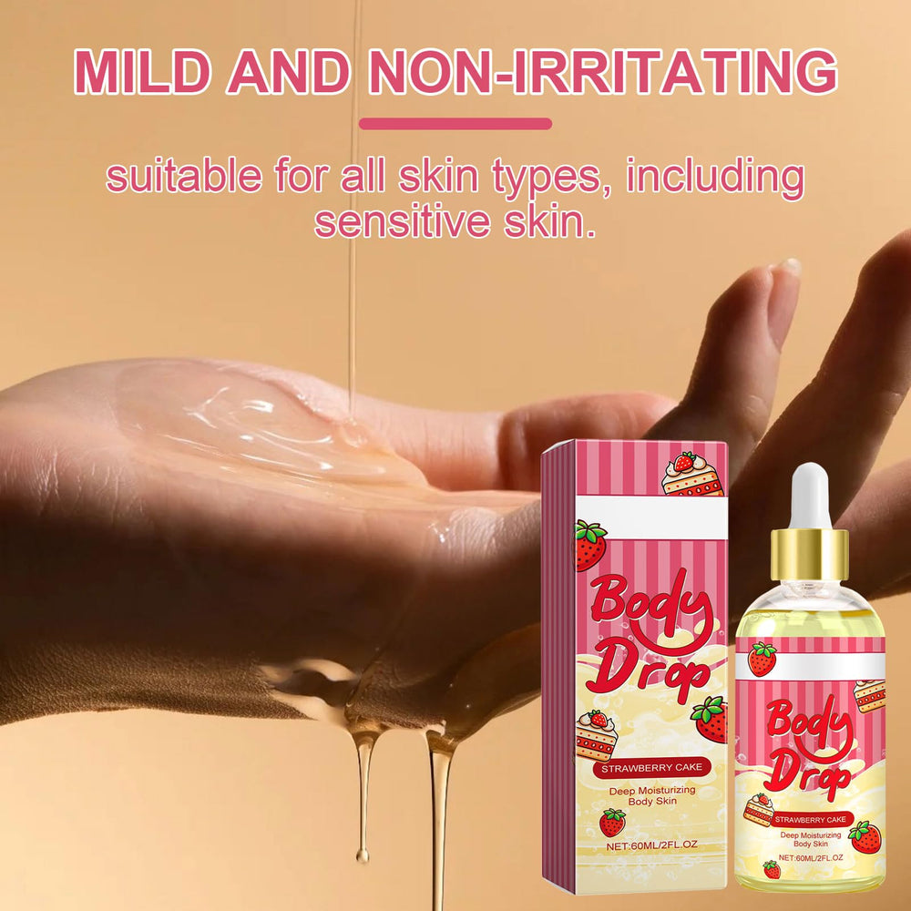 Generic Body Juice Oil Strawberry Shortcake application swatch demonstrates quick-absorbing moisture