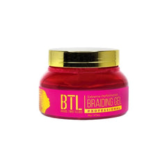 Generic BTL braiding gel extreme 5 bottle provides strong hold for polished updos and braids.