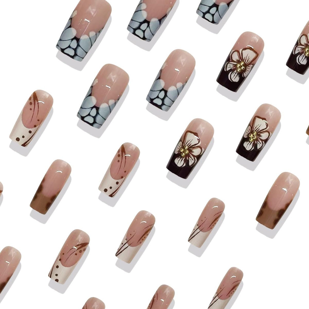 Generic fall nails with French tip and 3D flower for elegant decor