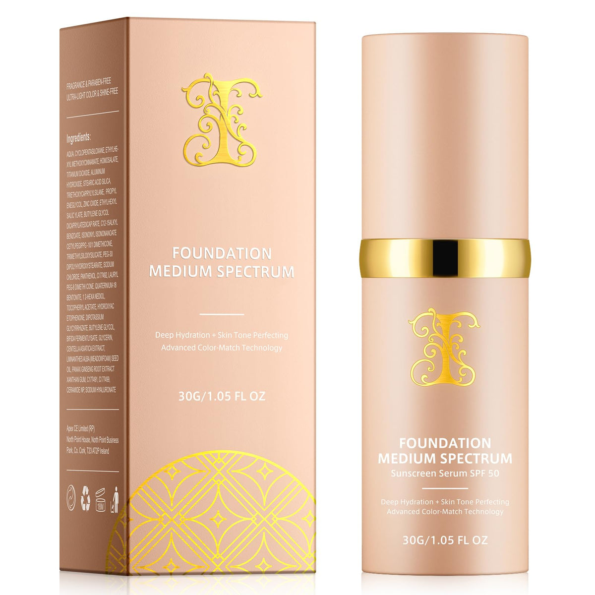 Generic Foundation color changing 4in1 bottle closeup highlights hydrating texture for light skin tones