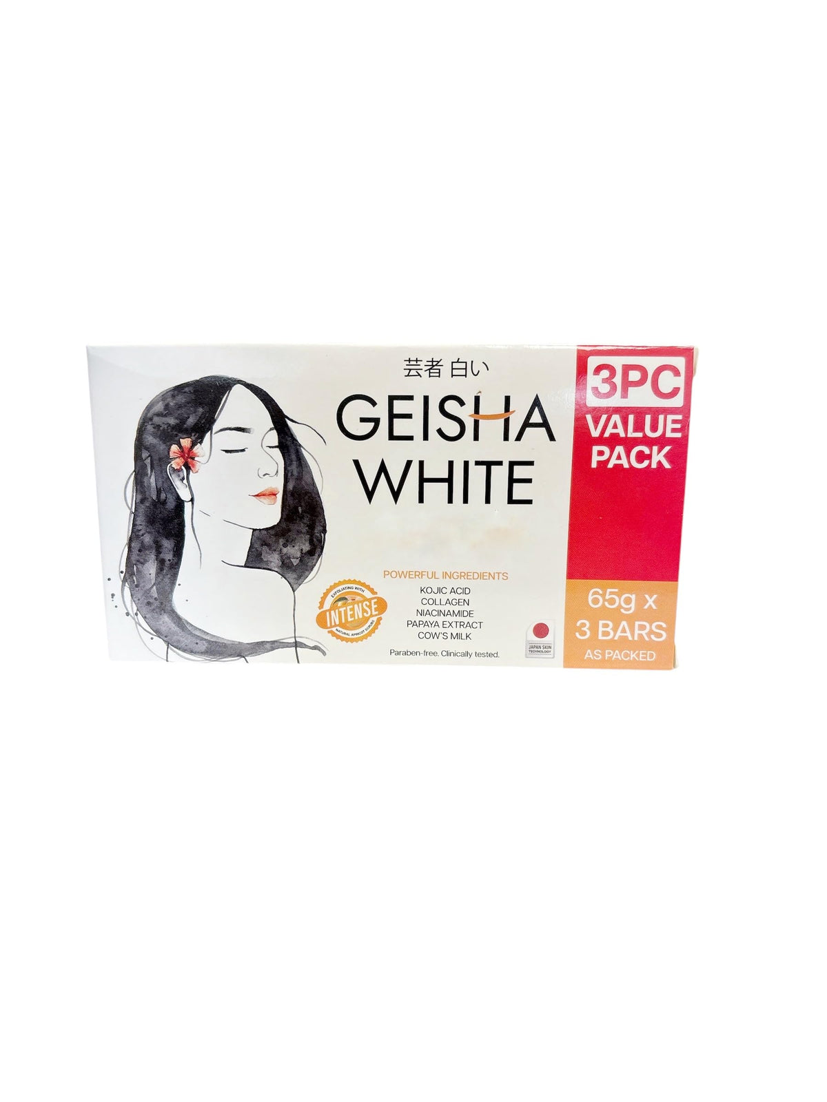 Geisha White Intense cleansing bar pack of 3 bars (65g) for deep cleansing and smoother skin.
