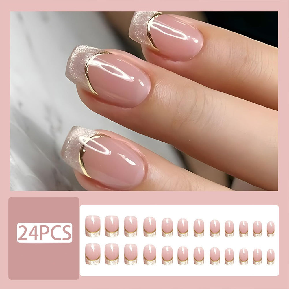 Generic glossy nude French-design nails for a sophisticated look.