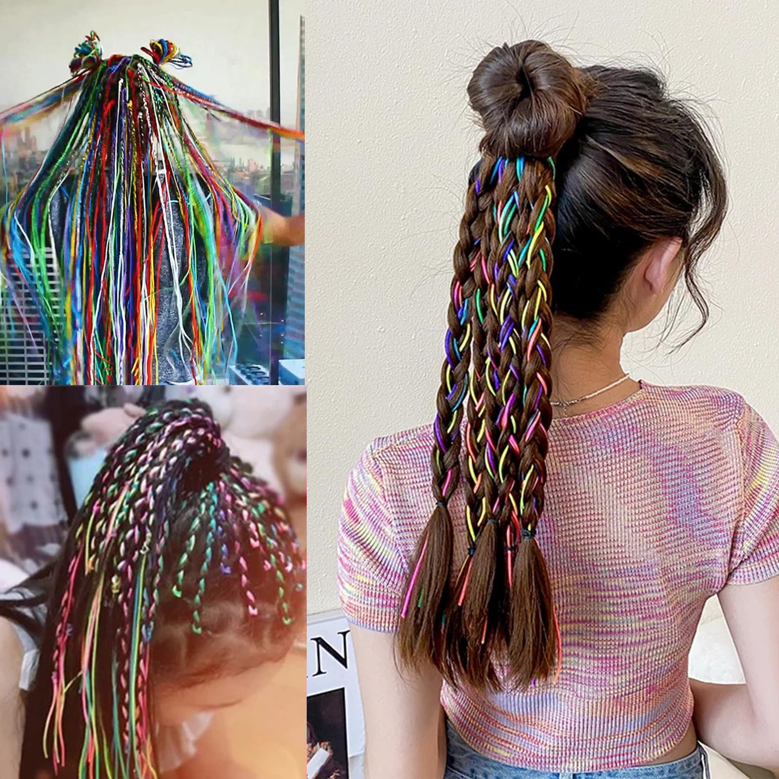 Generic gradient color hair ties in thin form provide subtle, flexible accents for intricate braids.