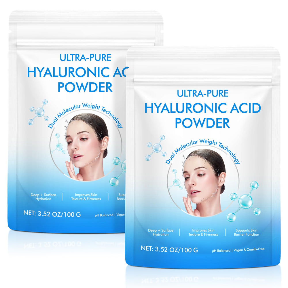 Generic hyaluronic acid powder delivers deep hydration with glossy skin close-up.