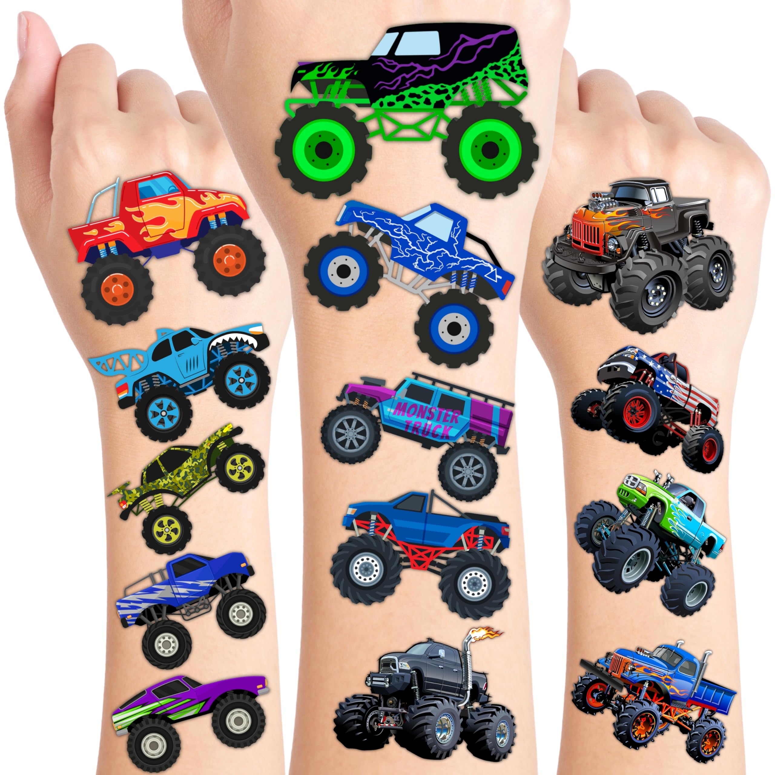 Generic Monster Truck Tattoos 8 sheets ready for party favors and sharing.