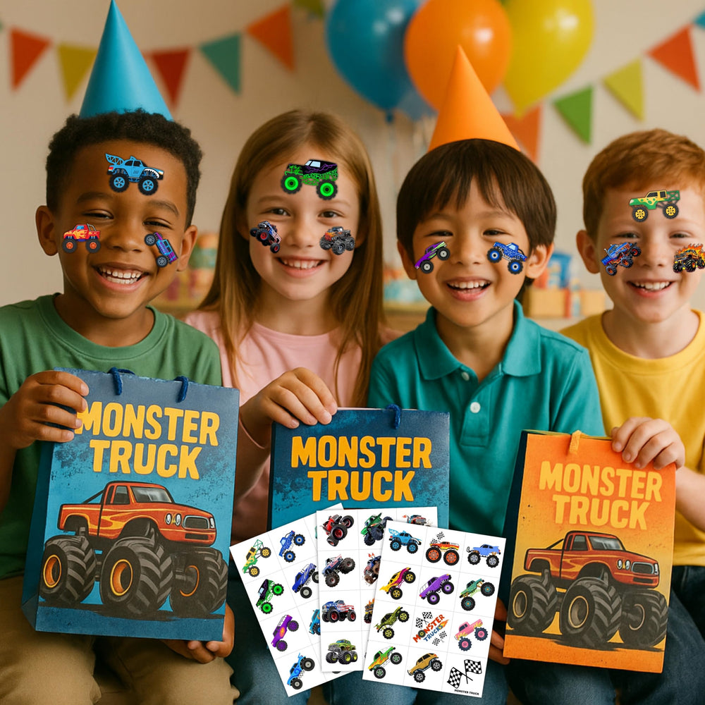 Generic Monster Truck Tattoos remove easily with soap and water, leaving clean skin.