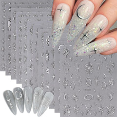 Generic star moon nail stickers pack 1 on nails for quick DIY manicure