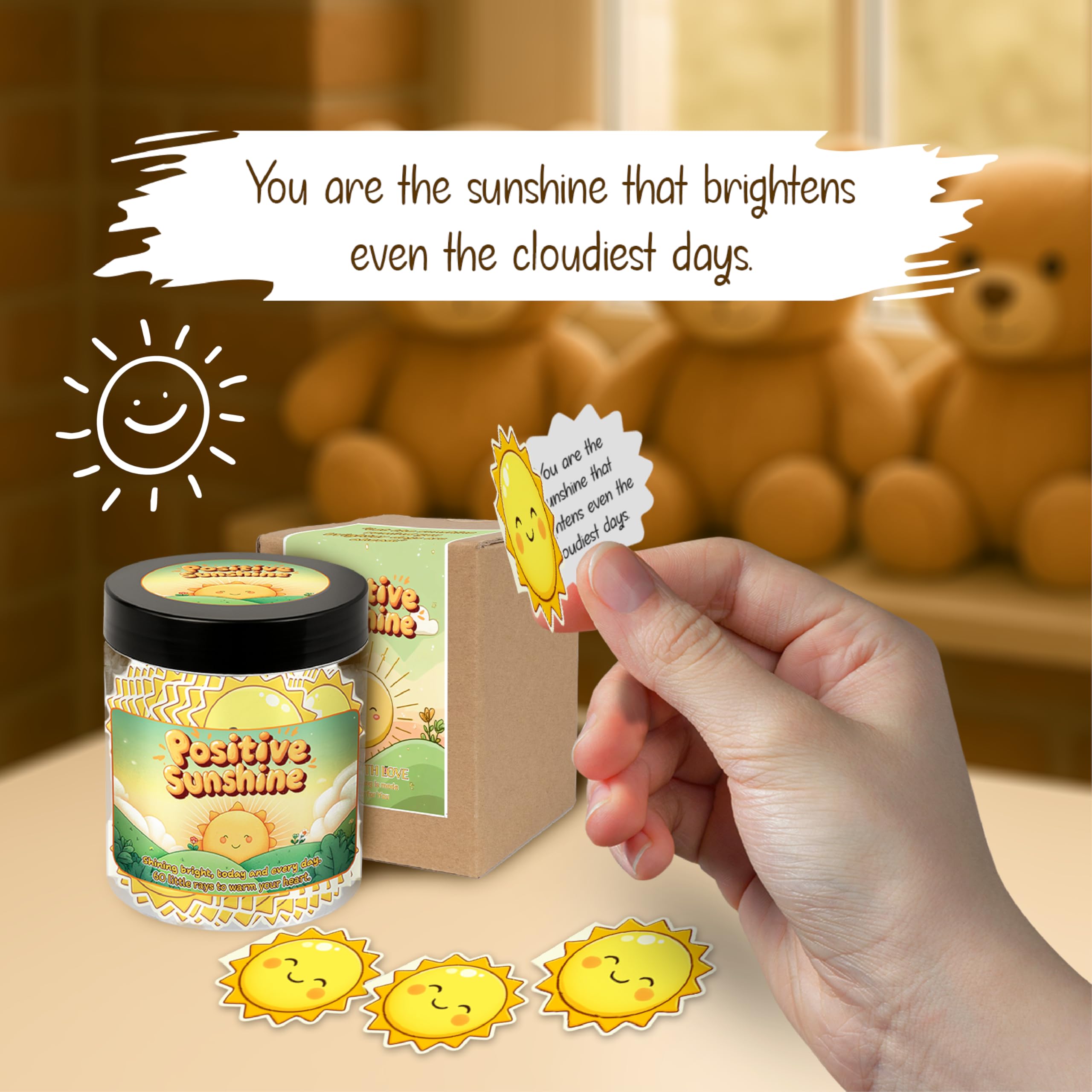 Generic Positive Sunshine Jar colorful design brightens desks and living spaces with cheerful vibes.