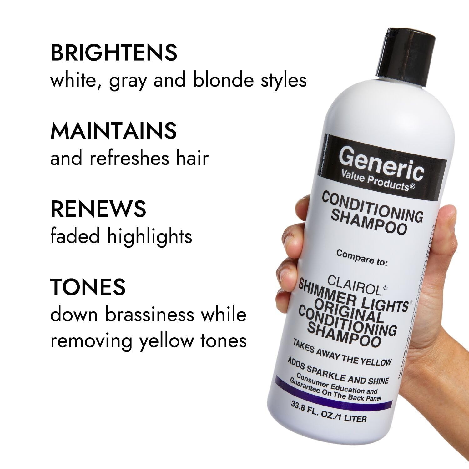 Generic Value Products Conditioning Purple Shampoo renews faded highlights for more dimension.