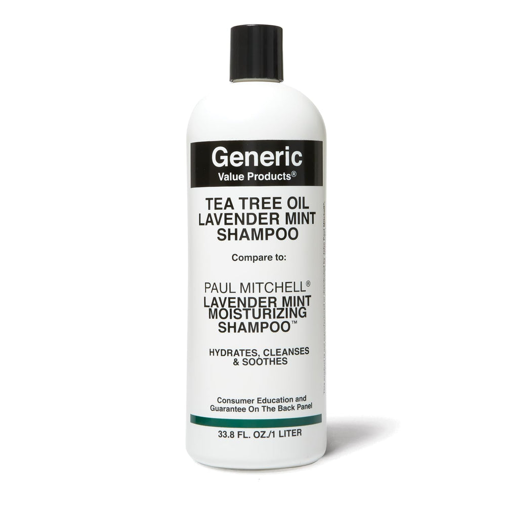 Generic Value Products Lavender Shampoo pour bottle showing hydration from tea tree oil
