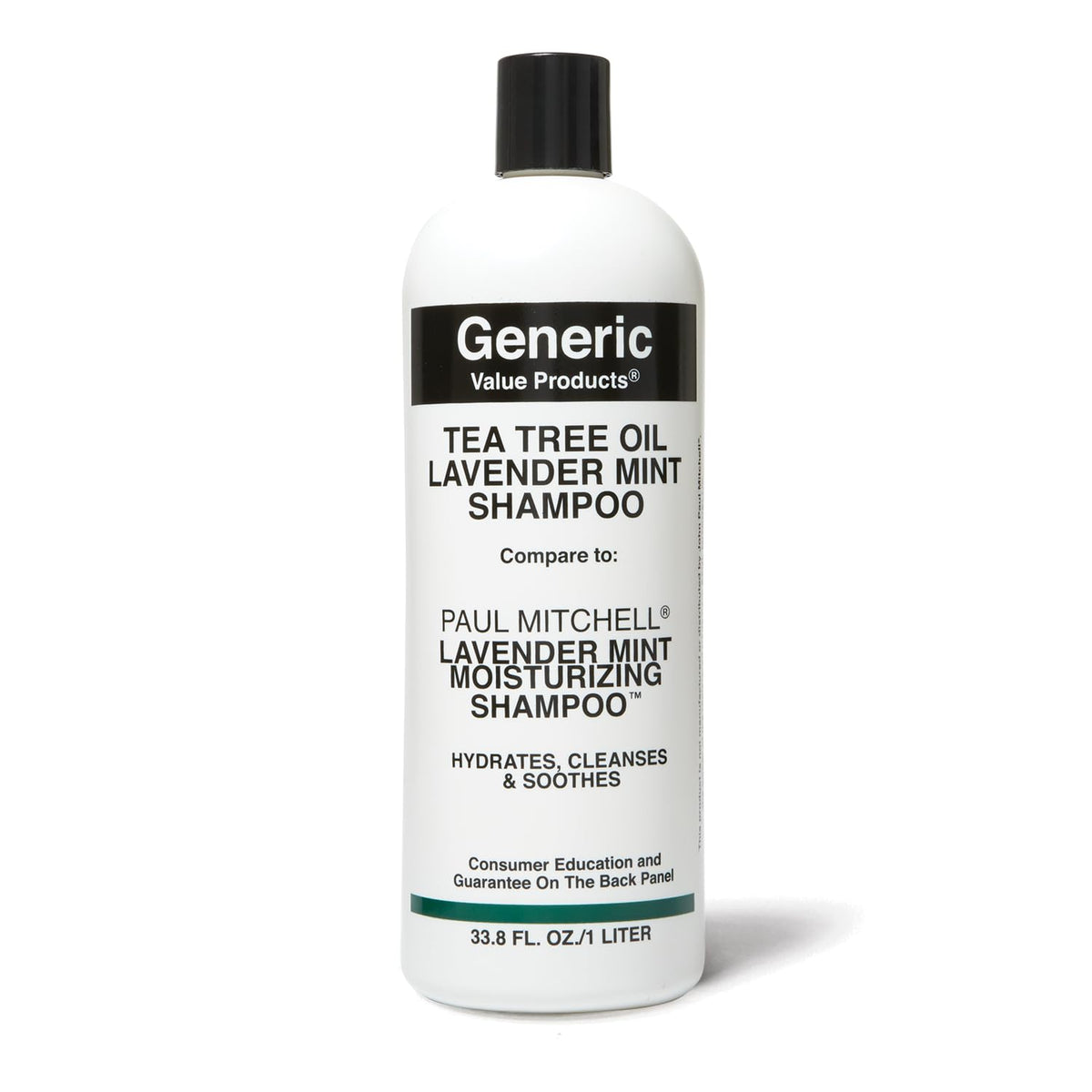 Generic Value Products Lavender Shampoo pour bottle showing hydration from tea tree oil