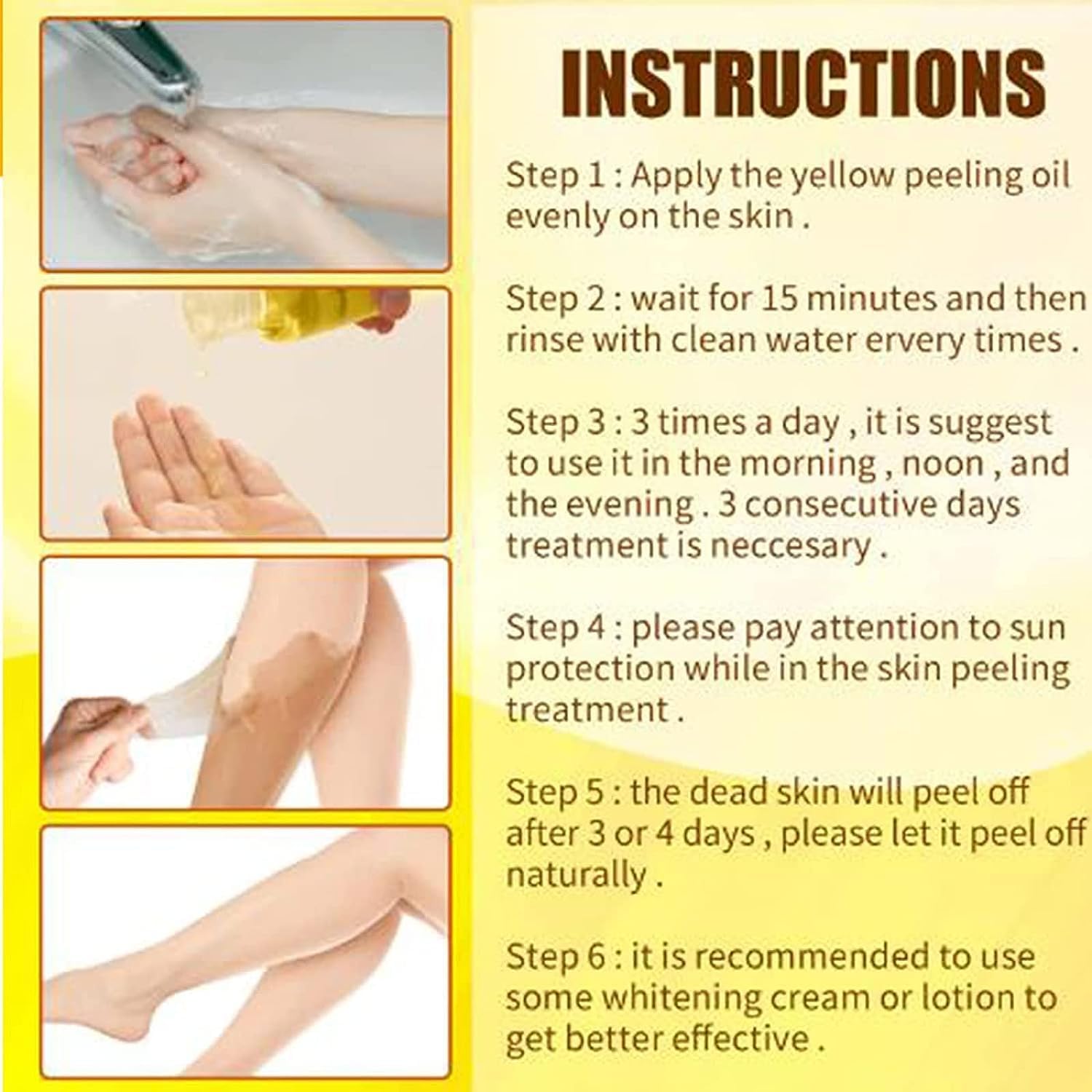 Generic Extra Strong Yellow Peeling Oil used on face hands and feet.