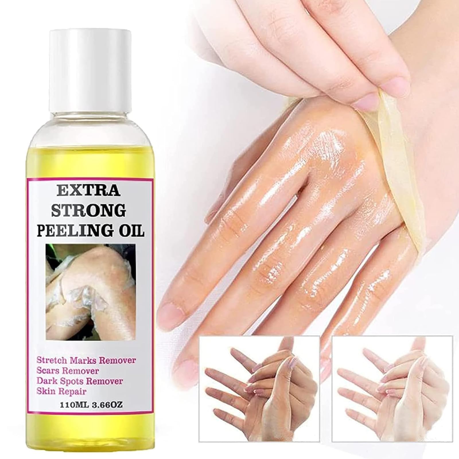 Generic Extra Strong Yellow Peeling Oil pour action demonstrates easy at-home exfoliation.