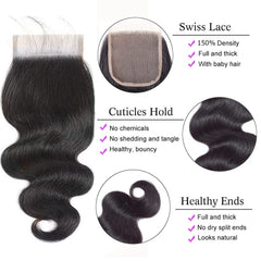 GENEROUS 4x4 free-part lace closure image highlighting seamless blending and natural scalp appearance.