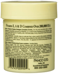 Genes Vitamin E Creme label detail with Swiss Collagen Complex and essential vitamins.