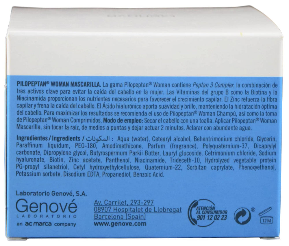Genové Pilopeptan bottle being applied to hair for moisture and strength.