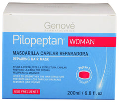 Genové Pilopeptan hair mask texture close-up showing creamy smoothing formula.