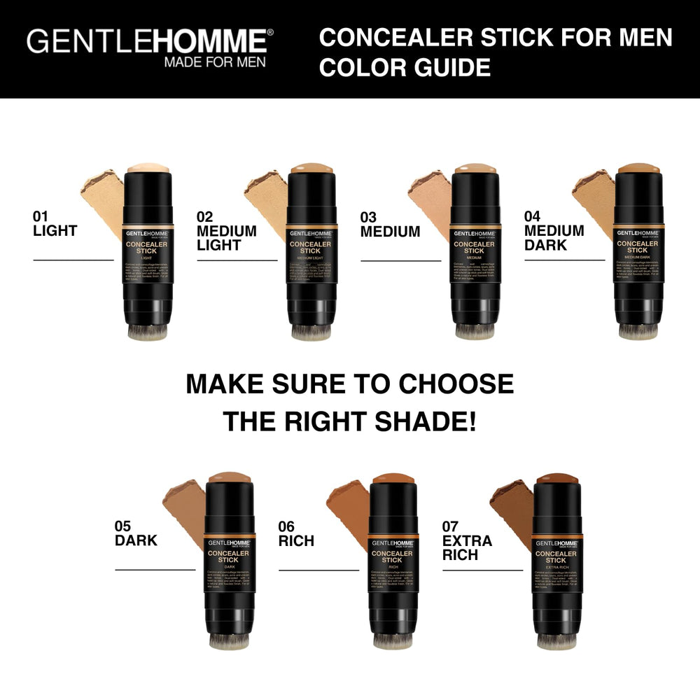 Gentlehomme concealer-stick-brush-dab-blend demonstrates quick smoothing and even skin tone.