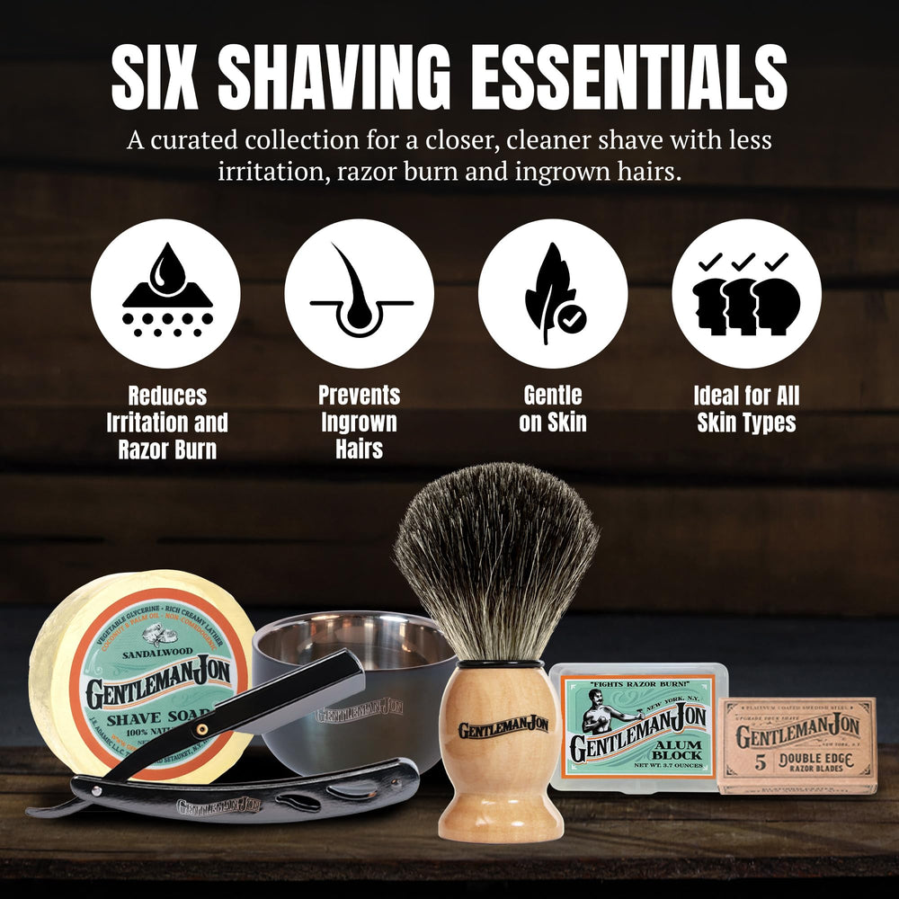 Gentleman Jon badger-hair-brush delivers rich lather for luxurious prep.