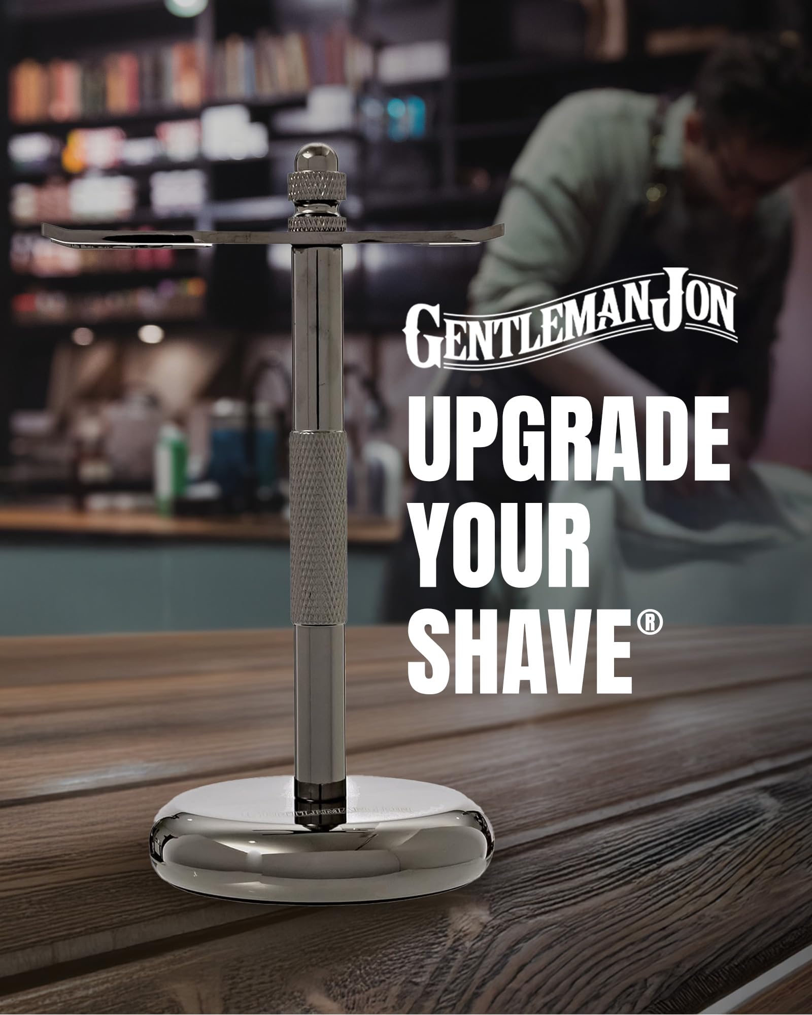 Gentleman Jon shaving stand broad-compatibility supports most razors and brushes.