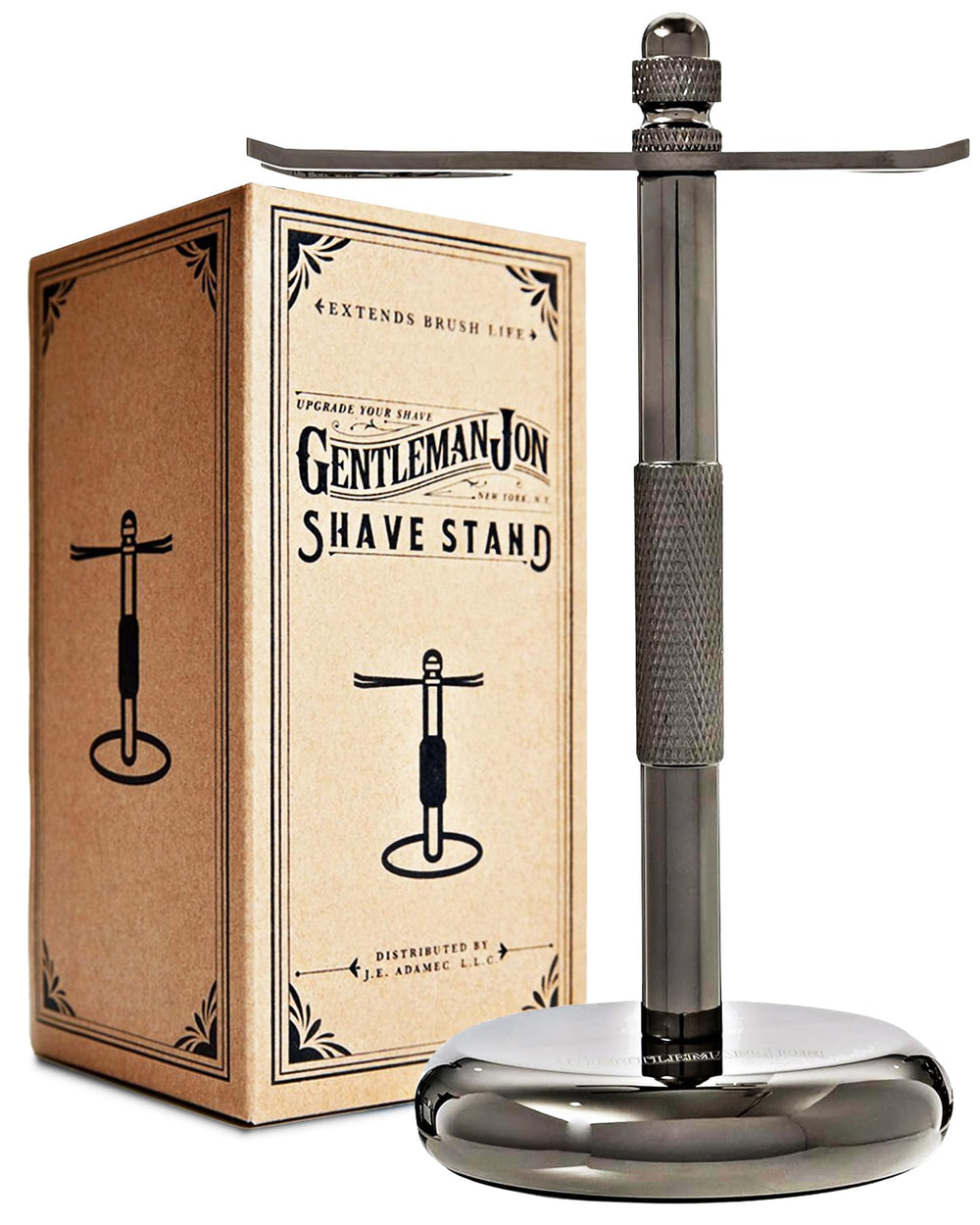 Gentleman Jon shaving stand with heavy-base provides stable countertop support for daily use.
