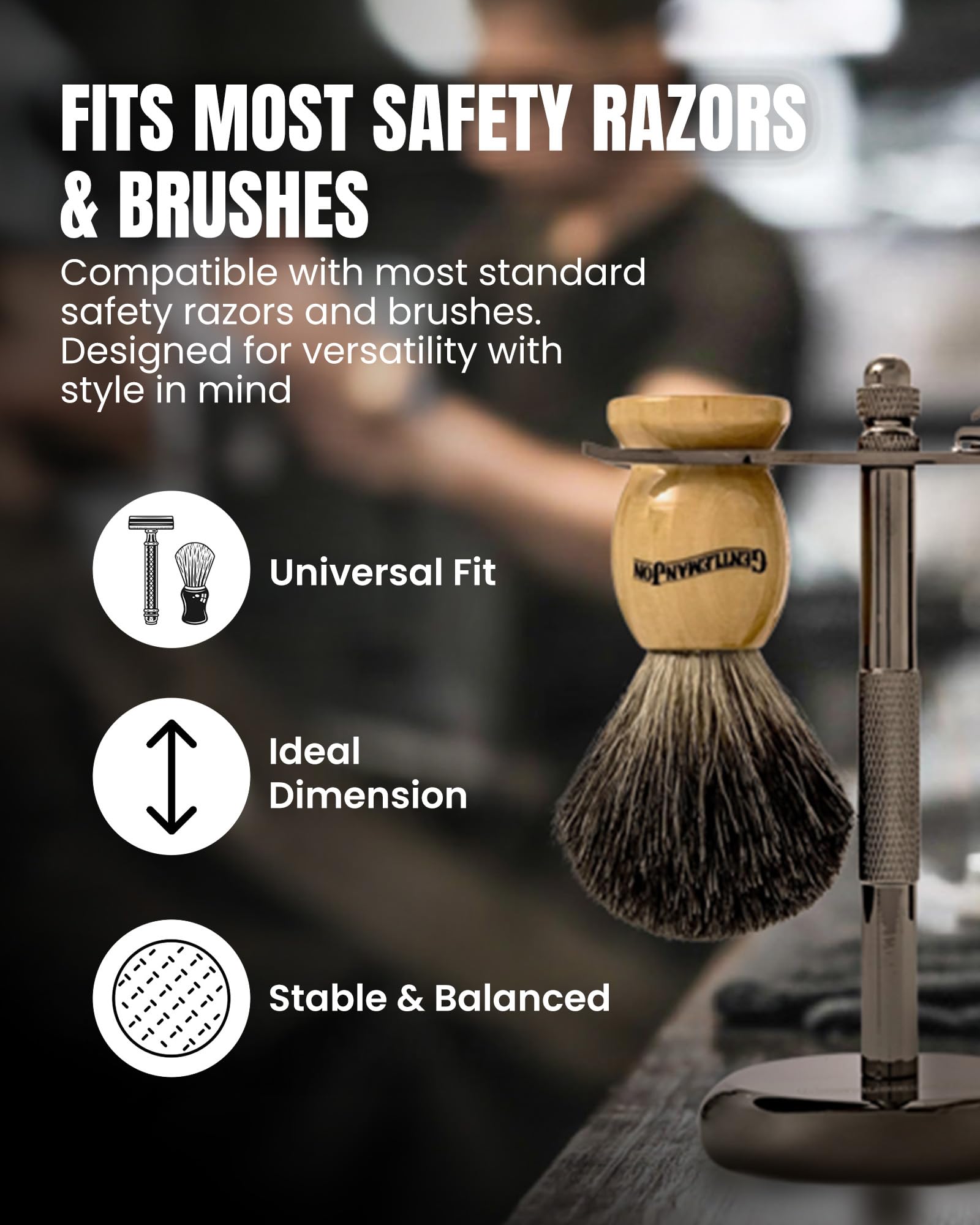 Gentleman Jon shaving stand razor-brush-dryer keeps tools dry and in peak condition.