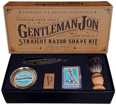 Gentleman Jon straight razor kit package for a refined traditional shaving ritual.
