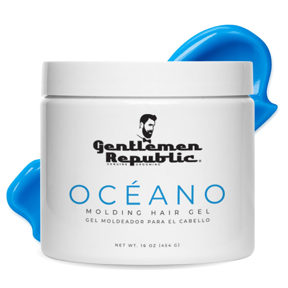 Gentlemen Republic Oceano gel packaging shows a 16oz bottle for long-lasting style.