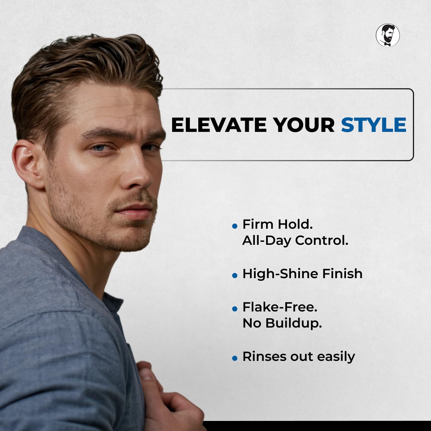 Shiny finish on styled hair from Gentlemen Republic Oceano gel.