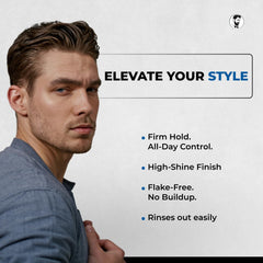 Shiny finish on styled hair from Gentlemen Republic Oceano gel.