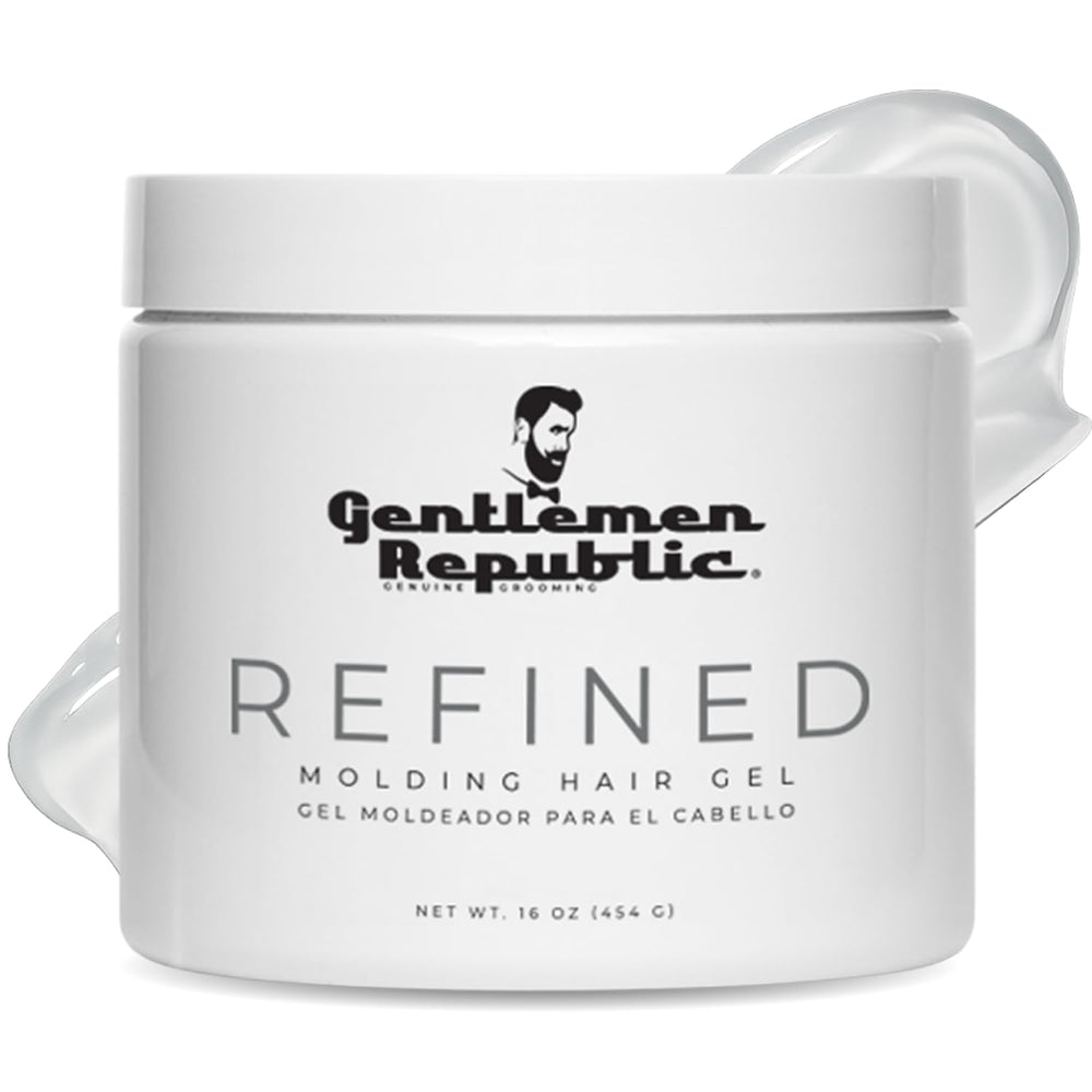 Gentlemen Republic Refined Hair Gel bottle shows humidity-resistant high-hold performance.