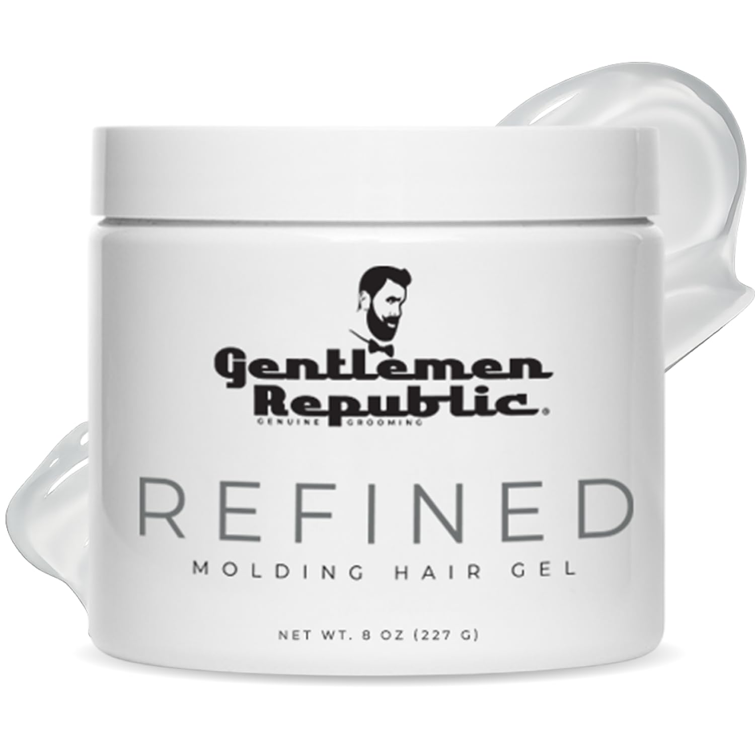Gentlemen Republic Refined Hair Gel bottle shows an 8oz professional styling capability for long-lasting hold.